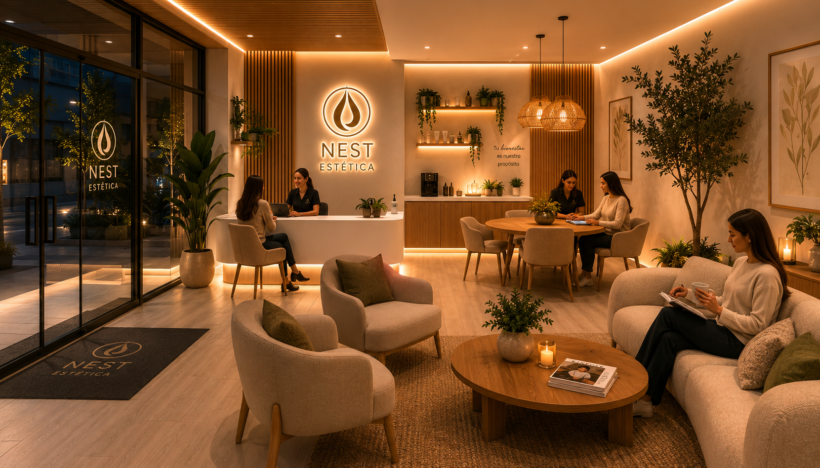 Zona común de espera y recepción con profesionales